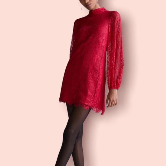 NWT! Anthropologie Maeve Dress Raspberry Open-Back Lace Size 4 - Picture 2 of 12